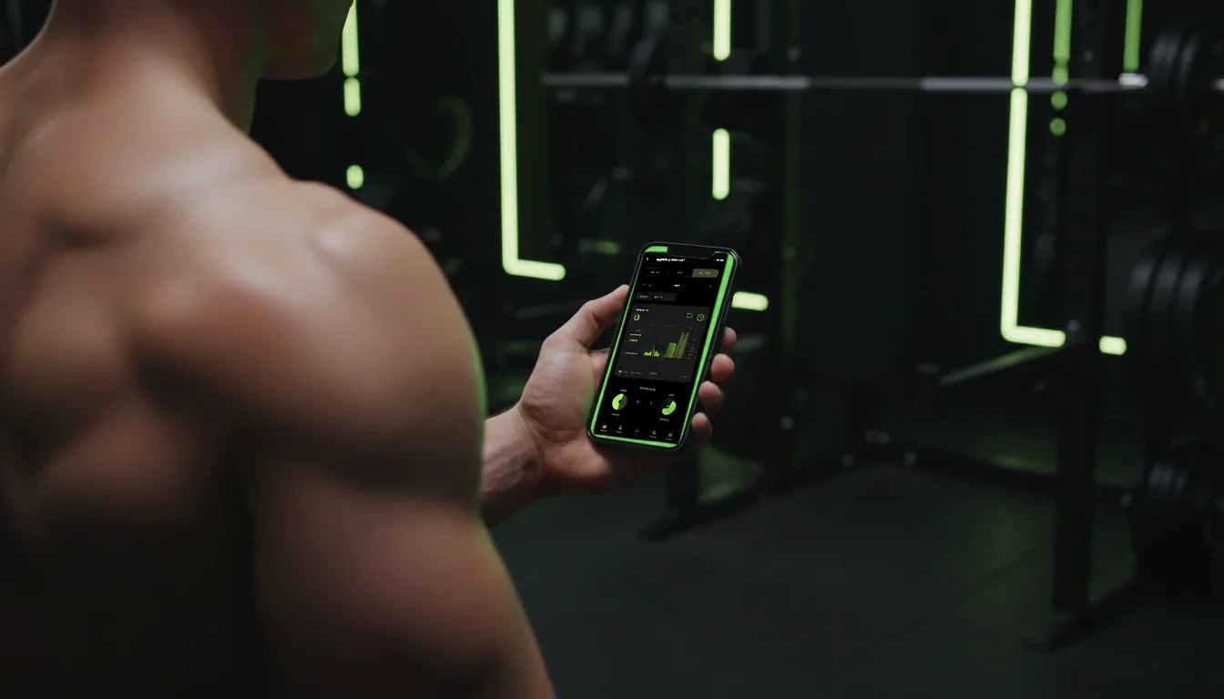 Year muscle-balance radar on the phone at the gym
